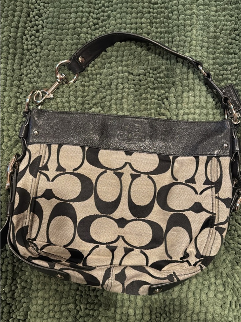 Coach Signature Canvas Shoulder Bag in Black and Khaki